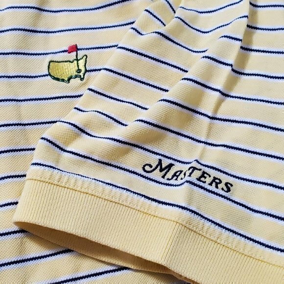 Master's Collection Yellow, Blue Striped Golf Polo Embroidered Logo Size Large - Picture 6 of 6